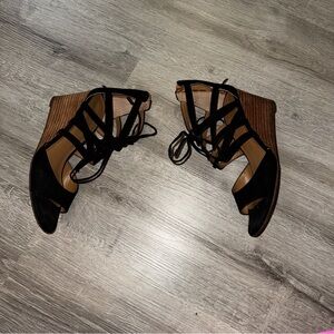 Franco Sarto Black Strappy Wedges